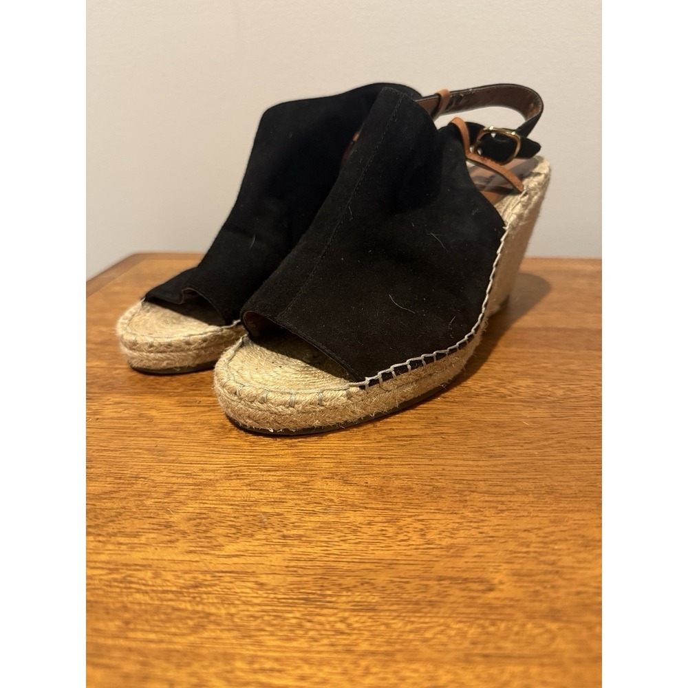Banana Republic Peep Toe Wedge Espadrille Black Suede Sandal 9